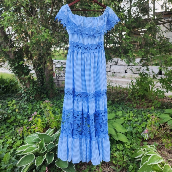 VENUS Blue Smocked Off-Shoulder Maxi Dress - Picture 2 of 6